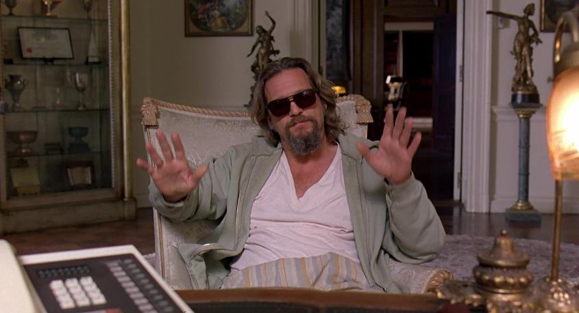  Il grande Lebowski citazioni e dialoghi di Joel Coen con Jeff Bridges, John Goodman, Julianne Moore, Steve Buscemi, Drugo a colloquio