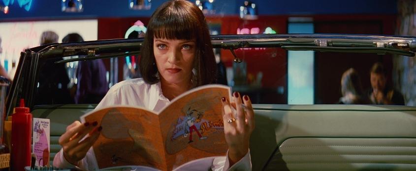 Pulp Fiction citazioni e dialoghi di Quentin Tarantino, Uma Thurman, Mia Wallace, menù