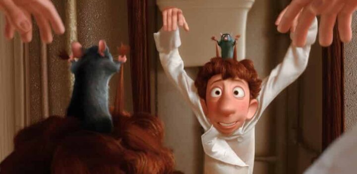 Ratatouille, 2007, Brad Bird, Jan Pinkava, Pixar, Rémy, Alfredo Linguini, specchio