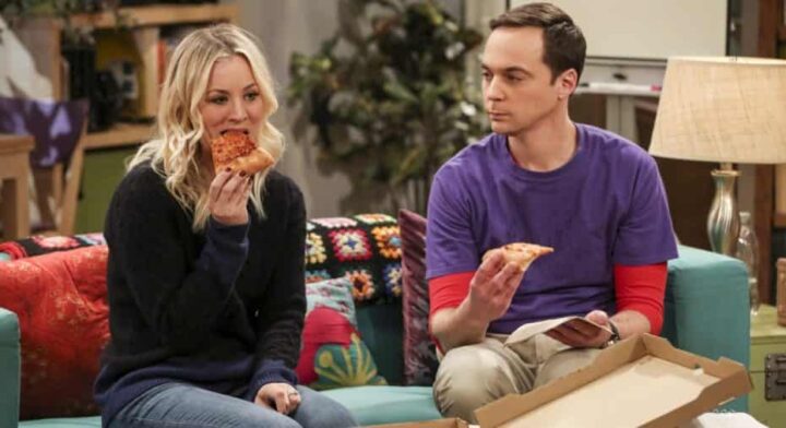 The Big Bang Theory, Jim Parsons, Sheldon Cooper, Kaley Cuoco, Penny, pizza
