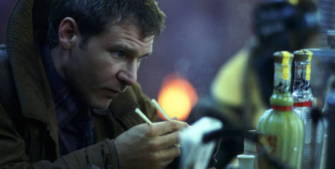 Blade Runner citazioni e dialoghi, 1982, Ridley Scott, Harrison Ford, Rick Deckard, cibo, bacchette, cinese